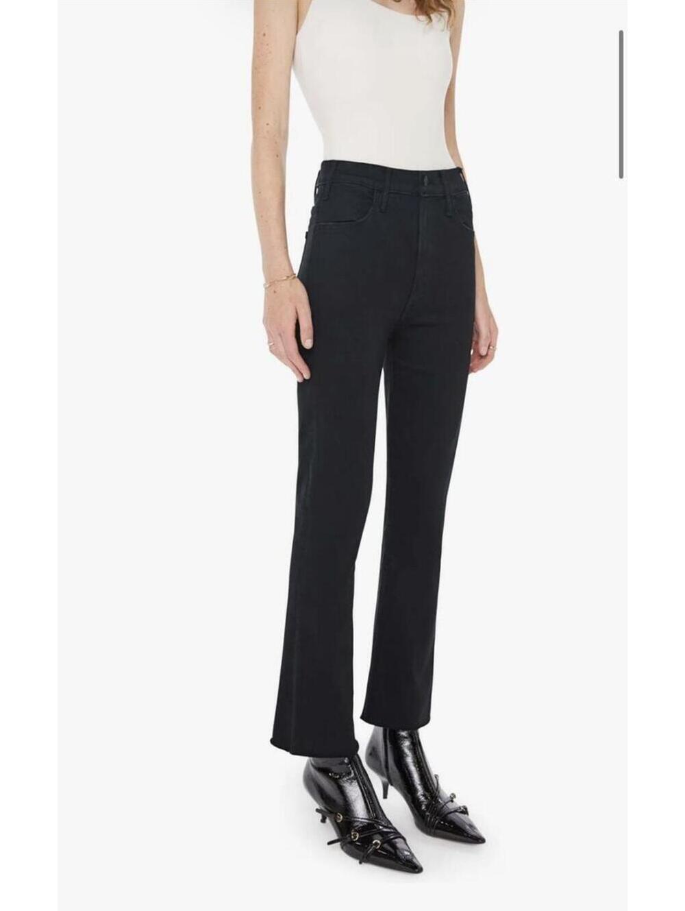 Mother Hustler Ankle Fray Black Jeans with Raw Hem high rise stretch sz 31